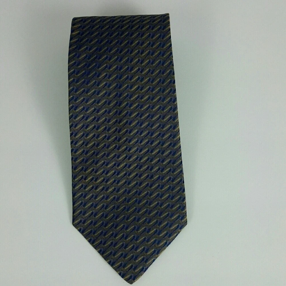 Dion Signature Blue Gold Silk Neck Tie 4